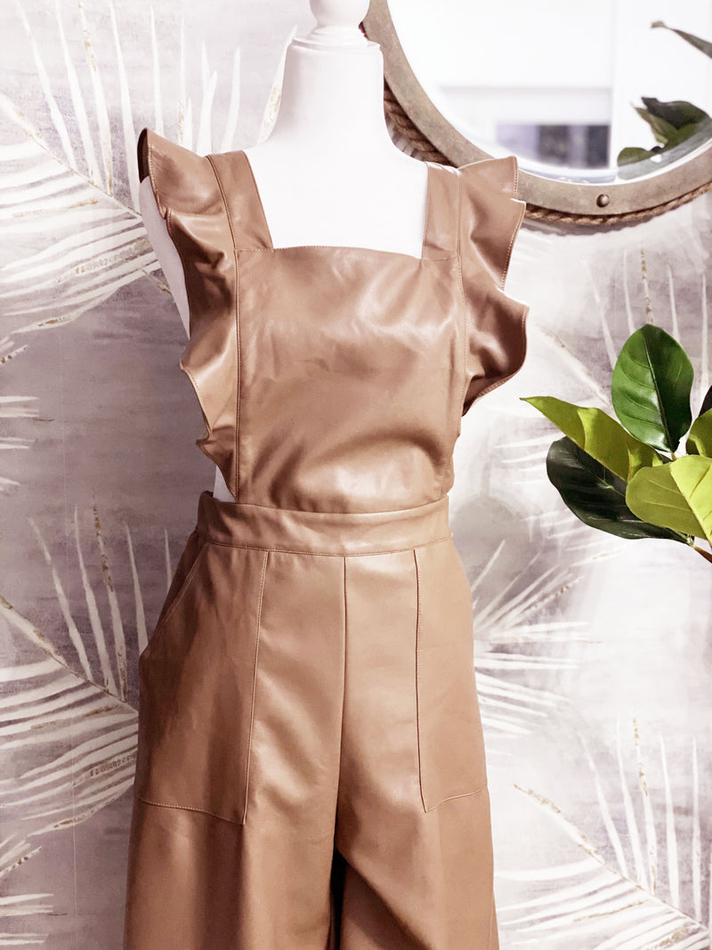 Beige Semi-leather Jumsuit